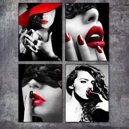 Modern Sexy Red Lips Woman Mural Print Fashion Woman Poster Home Decoration Canvas Art Beauty Picture Art Wall Canvas Painting