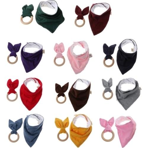 3Pcs Baby Teether Toys Teething Ring Cotton Bibs Towel Baby Headband Infant Saliva Towel Care Set Baby Bib or 2Pcs