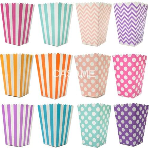 6-24pcs Popcorn box colorful chevron stripes dot Gold Gift Box Party Favour Wedding Pop corn kid party decoration bags loot