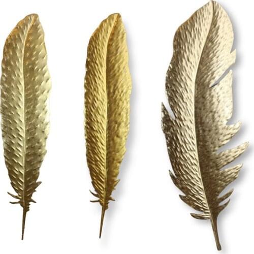 Creative Wrought Iron wall Hanging Gold Feather Wall Decoration Gold Foil Craft Home Livingroom 3D Wall Sticker Mural Ornaments