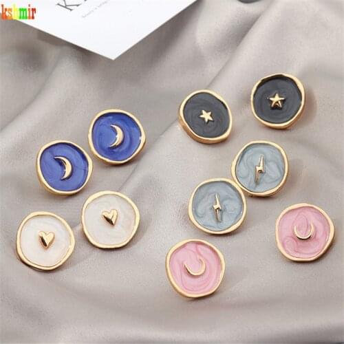 Kshmir2020 Lightning Earrings Korean Round Gold Earrings Retro Earring with Heart-shaped Moon in Oil Color for Fashionable Women