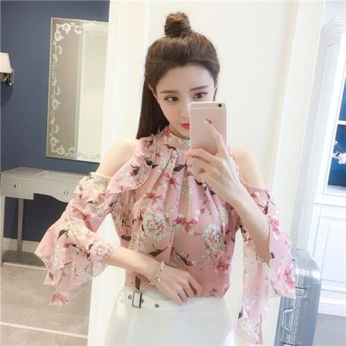 Summer Blouse 2021 Chiffon Shirt Fashion Women Tops and Blouses Sexy Off Shoulder Tops Chiffon Blouse Shirt Blusa Feminina 14300