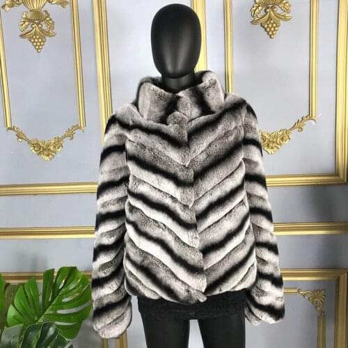 2020 New Fashion Real Fur Coat Winter Jacket Women Genuine Rabbit Fur Overcoats Stand Collar Chinchilla Color Thick Warm