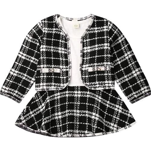 2Pcs Autumn Winter Baby Girls Skirt Sets Baby Girls Long Sleeve Plaid Jacket Coat Tops Tutu Skirts Dress Baby Girls Clothing Set