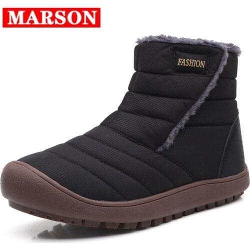 MARSON Couples Winter Snow Boots Keep Warm Boot Mens Casual Walking Hiking Shoes Womens Outdoor No-Slip Plus Size Footwear