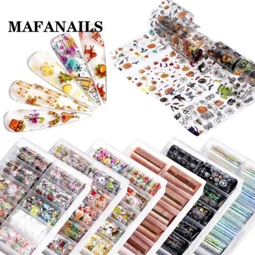 4X100cm*10pc Nail Art Water Transfer Sticker DIY Manicure Halloween Christmas Sticker Nail Art Foil Transfer Paper Set Christmas