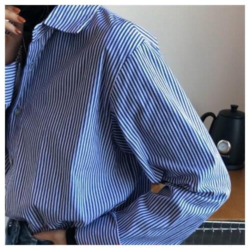 Striped Loose Polo Collar Shirt Womens Shirt Top Womens Blusas Ropa De Mujer