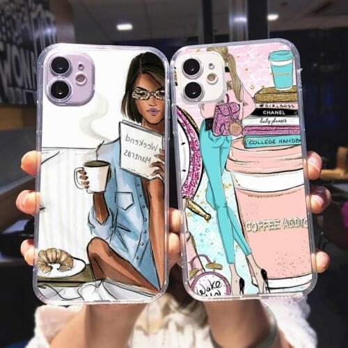 Zororong Princess Female boss coffee transparent Phone Case For iPhone 12 Mini 11 Pro XS Max X XR 7 8 Plus