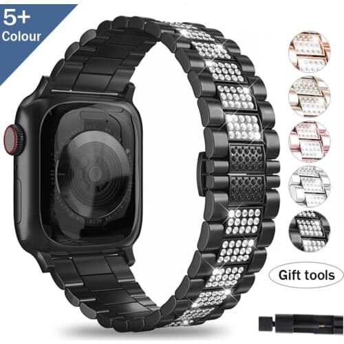 Luxury Diamond Metal Watch Band for Apple Watch 6 5 4 3 SE Stainless Steel Band 44/40/42/38MM Women Strap for IWatch Accessories