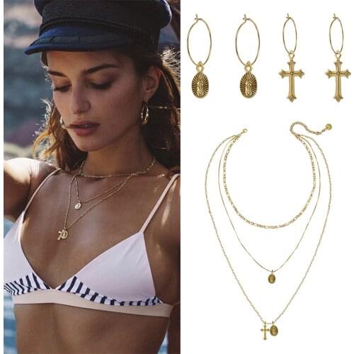 Rongho Design Vintage metal Cross choker necklace for women Punk jewelry 2018 Gold pendant necklaces chains necklace