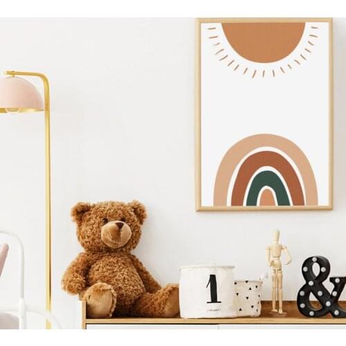 Self-adhesive Wall Stickers Trendy Boho Rainbow Sun Nursery Painting Pictures Wall Art Posters Kids Baby Room Home Decoration