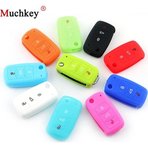 For Volkswagen VW Golf Mk6 GTI Polo Octavia Yeti Mii Silicone Cover Case Cover Flip Remote Key 3 Button Floding Key Protecetion