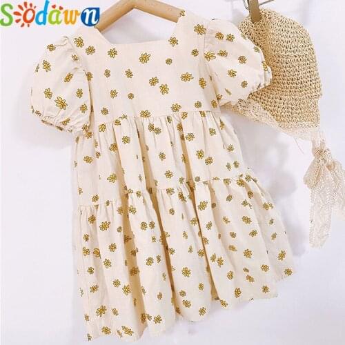 Sodawn Girls Dress Summer New 2020 Daisy Printing Short Sleeve Korea style Toddler Kid Clothes Party Princess Dress
