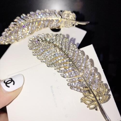 Rhinestone Spring Hairpin Wedding Party Barrettes Shining Imitation Diamond Feather Hair Clips Pinna Side Clip Hair Accessories