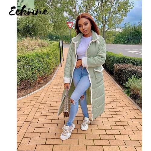 Solid Color Patchwork Long Down Coat Winter Clothes Women Jacket Plush Warm Outwear 2020 Streetwear Female Casual Tops Plus Size