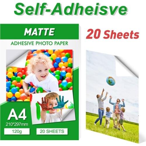 UniPlus 20 Sheets Strong Adhesive Photo Paper A4 Glossy Matte Printer Paper Album Self Sticky for Canon HP Epson Inkjet Printer