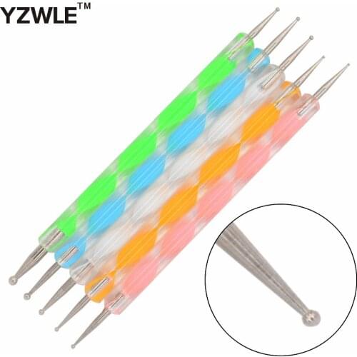 YZWLE 5Pcs/Pack Professional Nail Art Tool 2 ways Swirl Marbleizing Steel Dotting Pen 19
