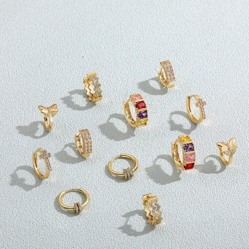 High Quality Clear CZ Zircon Stone Pave Cross Round Circle Hoop Earring for Women Trendy Butterfly Earrings Huggie Jewelry Gifts