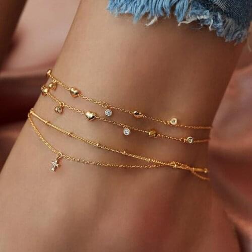Female Bohemian Heart Summer Anklets Women Ankle Bracelets Girls Barefoot On Leg Chain Jewelry Gift Chain Anklets Cross Anket