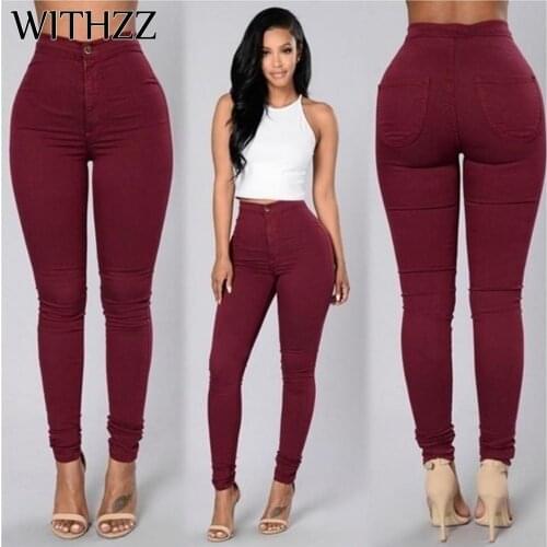 WITHZZ Women Denim Skinny Jeggings Pants High Waist Stretch Jeans Slim Pencil Trousers Wash Skinny Jeans Woman High Waist Thin