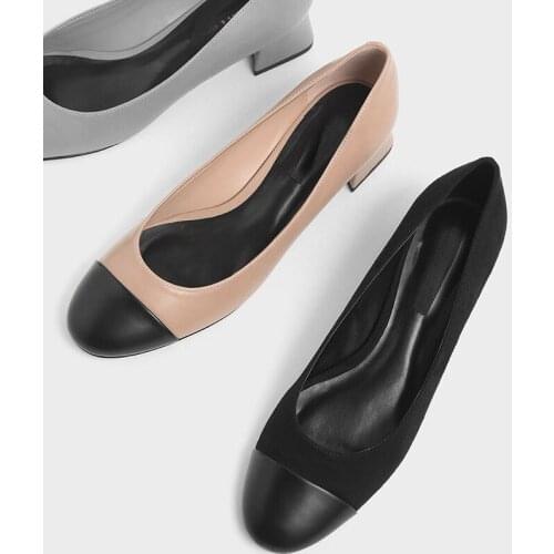 2021 New Womens Shallow Pumps Round Toe Flat With Square Heel Splicing PU Slip-on Single Shoes Korean Style Mothers Day Gift