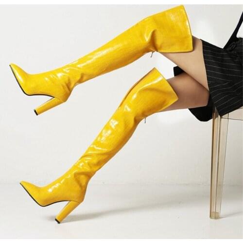 PXELENA European Sexy 11CM Heels Women Thigh High Boots Party Date Nightclub Catwalk Show Over The Knee Boots Back Zip Winter 43