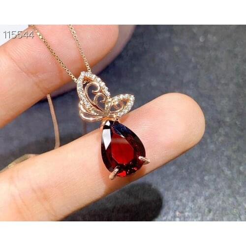 Big size natural garnet pendant of necklace for women jewelry water drop natural gem gift real 925 silver birthstone love gift