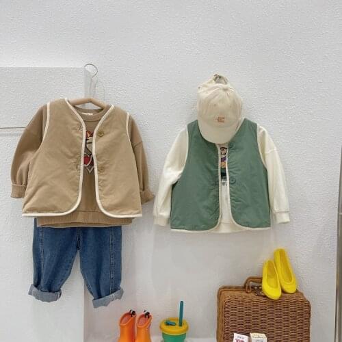 Childrens Solid Color Down Cotton Lightweight Vest Boys and Girls Autumn and Winter Soft 7-Color Vest