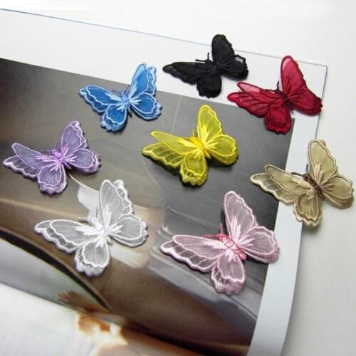 10 Piece/ lot 3D double butterfly embroidery butterfly Self adhesive lace fabric applique patch clothes accessories