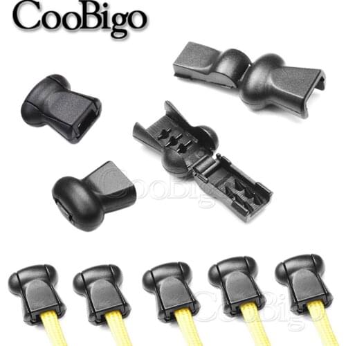 10pcs Cord Ends Zipper Pull Clip Cord Lock Plastic Black For Molle Tactical Backpack Sportswear Paracord Shoelace Accessories
