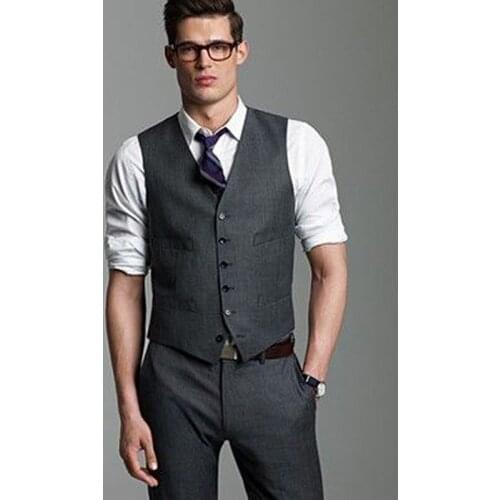 2020 Wedding Men Suit Single Breasted Dark Grey Vest Slim Fit Pants Groom Tuxedos Formal Groomsman Business cloths (Pants+Vest)