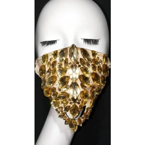 2020 Gold Silver Red Stones Polyester Mask Women Dancer Show Outfit Costume Rhinestones Bar Masks