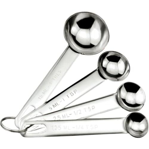 4Pcs/Set Multipurpose Food-Grade Stainless Steel Measuring Spoon Coffee Powder Spice Measure Scoop Kitchen Baking Tools Supplies