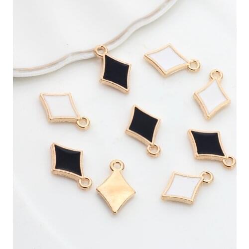 50pcs /lot Zinc Alloy Golden Enamel Charms Rhombus Mini Pendant For DIY Fashion Pendant Earrings Jewelry Making Accessories
