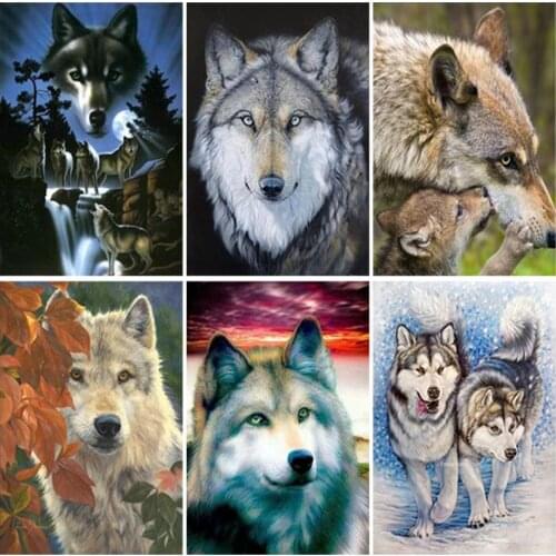 5D DIY Diamond Painting Wolf Full Square Drill Diamond Embroidery Cross Stitch Animal Rhinestones Picture Craft Kit Home Decor