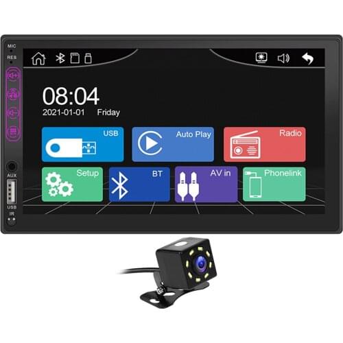 VODOOL L1 Car Stereo 7 Inch Display Touchscreen Bluetooth Aux-in FM Radio Receiver Double DIN Head Unit + 8 LED Rear View Camera