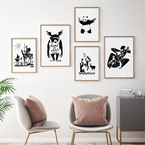 Banksy Street Graffiti Pop Art Abstract Canvas Painting Black White Wall Pictures Poster and Print Modern Living Room Home Decor