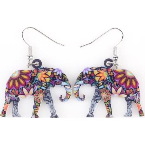 Bonsny Long Drop Brand Lovely Multi Elephant Earrings Acrylic New 2015 Jewelry Girls Women Cartoon Children Earrings Accessories