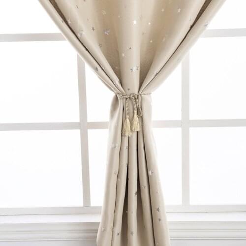 Household Shiny Star Pattern Polyester Curtain Window Drape Bathroom Party Decoration 1x1.3m Beige Velcro Small Curtain
