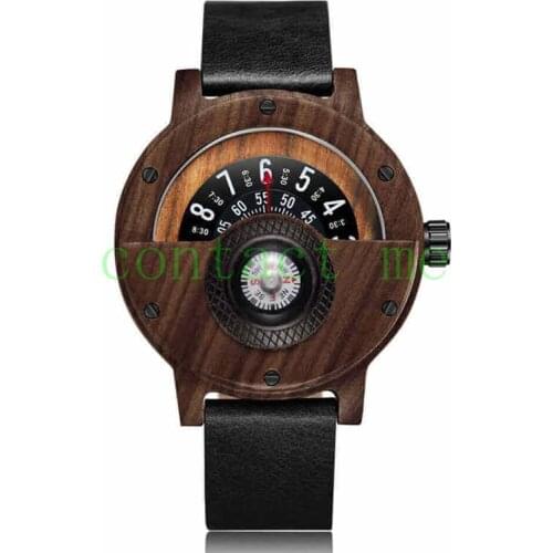 Natural sandalwood anti-allergic private custom wooden watch engraving gift, leather unisex watch, with compass