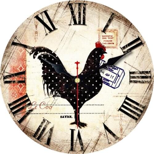 WONZOM Chicken Modern Style Wooden Cardboard Clock,Round Wall Clock For Home Decor Living Room No Ticking Sound 6-16 inch