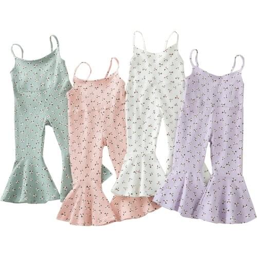 1-5T Infant kIds Baby Girl Floral Romper Fashion Flare Bottom Sleeveless Backless Sunsuit Bandage Triangle Jumpsuits