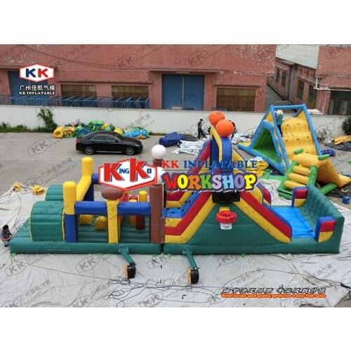 Children climbing fun city 0.55mm pvc Safety inflatable obstacle course with sport theme