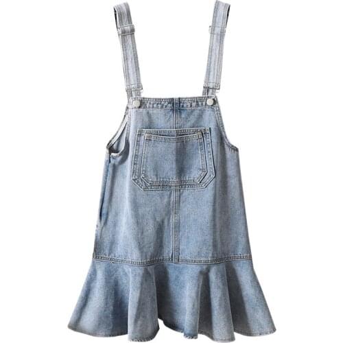 Designed Girls Denim Strap Dress Woman College style Teens Summer Dress Strap Denim Dress Female Overalls Femme