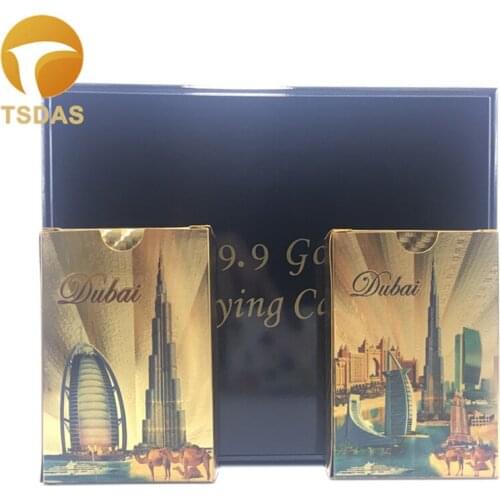Dubai Scenery Color Gold Foil Playing Cards 24k Gold Plated 2 Poker Deck + Wooden Box House Moving Gift