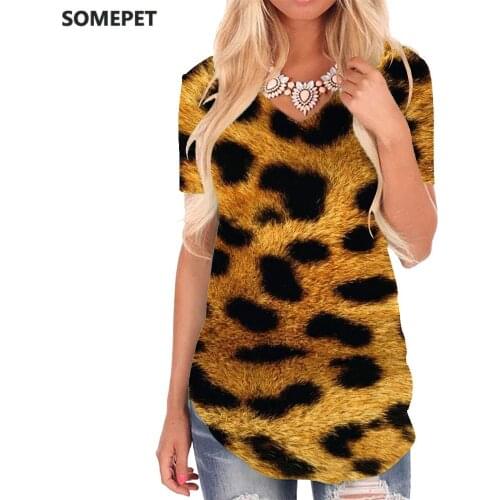 SOMEPET Leopard T-shirt women Cheetah T-shirts 3d Harajuku V-neck Tshirt Womens Clothing Punk Rock Printed New High Quality