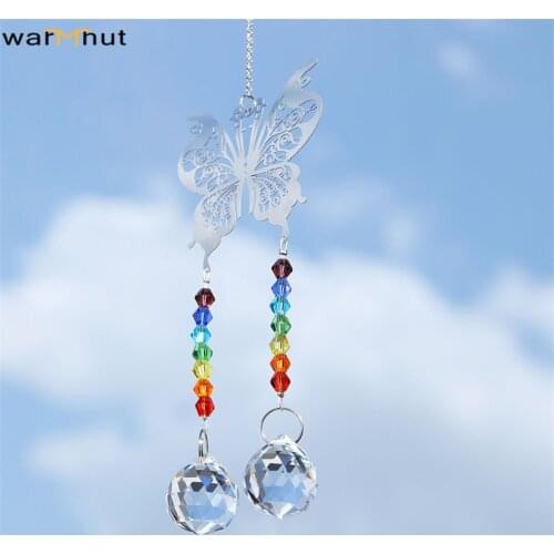 WarmHut Butterfly Crystal Glass Ball Prisms Suncatchers for Chandelier Garden Window Rainbow Maker Chakra Hanging Ornament Decor