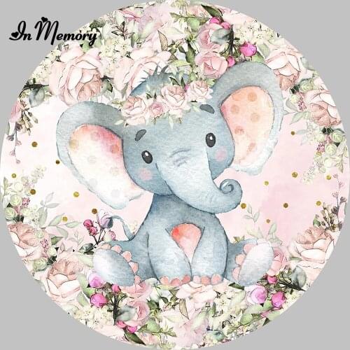 InMemory Elephant Round Backdrop Flowers Baby Shower Newborn 1st Birthday Party Circle Photography Backgrounds Photo Studio