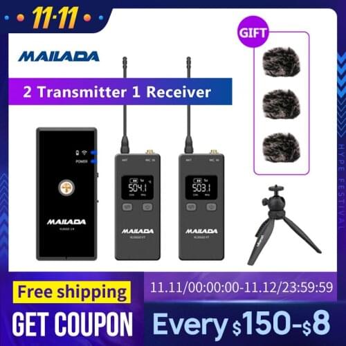 Mailada Vlog Go UHF Condensor Mic Video Recording Lavalier Trans/Receivers Wireless Microphone for Phones DSLR pk Rode GO