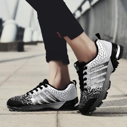 Unisex Gym Sneakers Running Shoes Mesh Breathable Black Sneakers Fly Weaving Comfortable Footwear Size 35-47